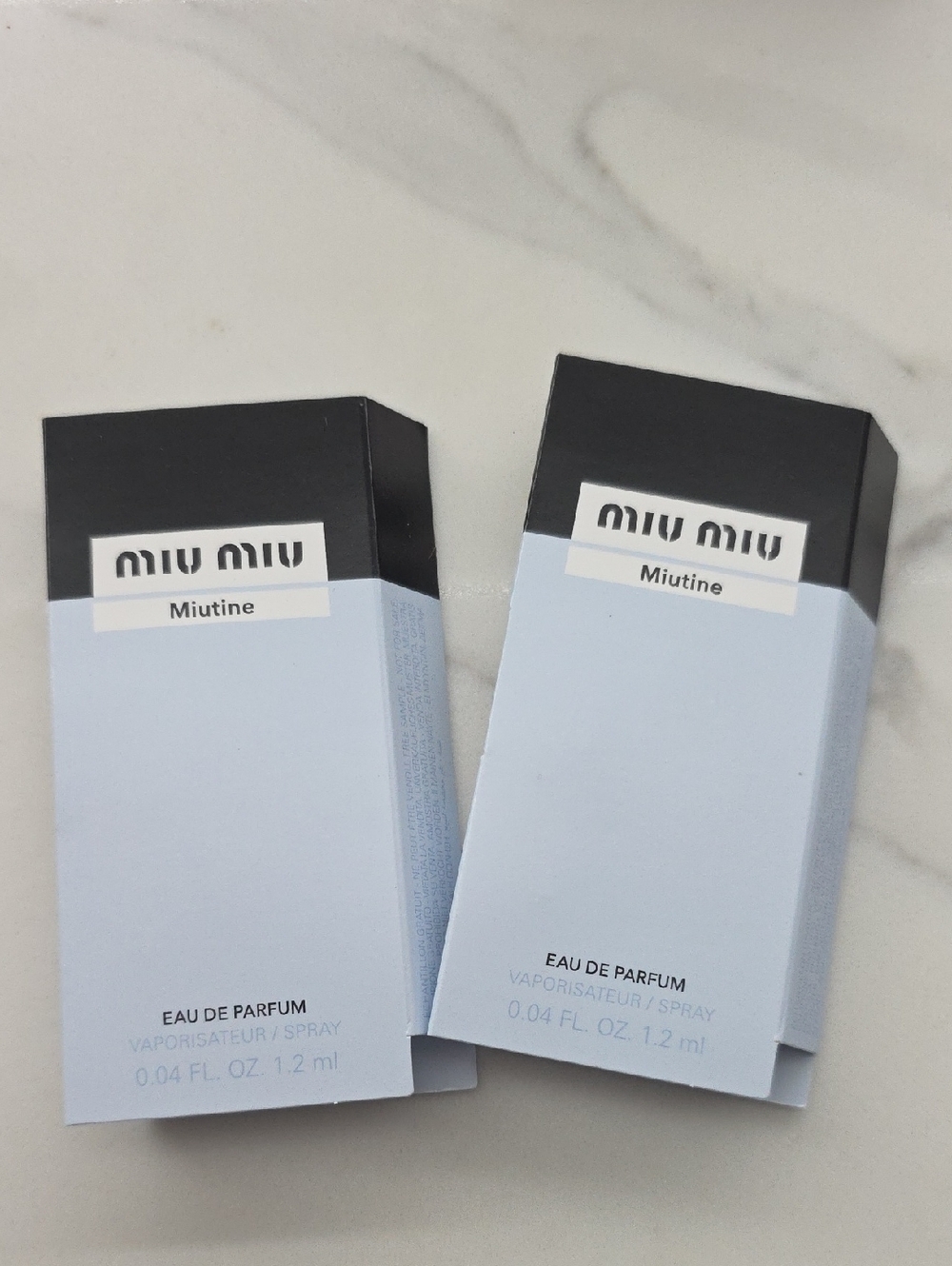 2 Miu Miu Miutine Mini Eau de Parfum Samples - 1.2mL each
